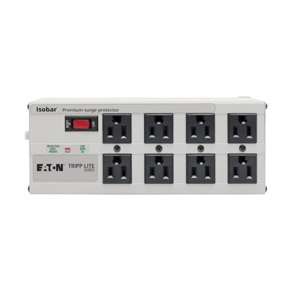 Tripp Lite series Isobar 8-Outlet Surge Protector, 12 ft. Cord with Right-Angle Plug, 3840 Joules, Diagnostic LEDs, Tel/Fax/Modem, Metal