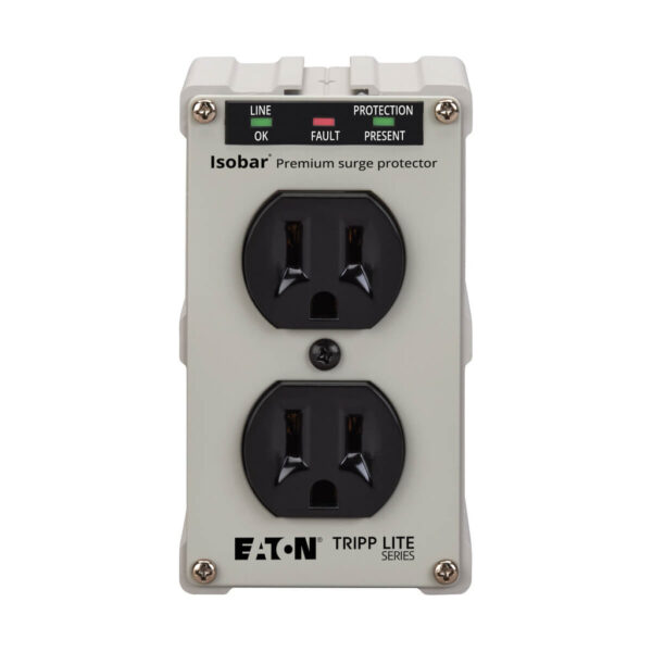 Tripp Lite series Isobar 2-Outlet Surge Protector, Direct Plug-In, 1410 Joules, Diagnostic LEDs, Metal Housing