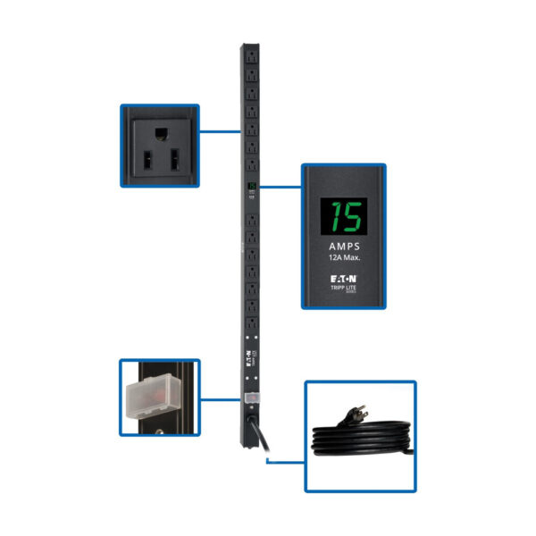 Tripp Lite series 1.5kW Single-Phase Local Metered PDU, 100-127V Outlets (14 5-15R), 5-15P, 15 ft. (4.57 m) Cord, 0U Vertical, 36 in.