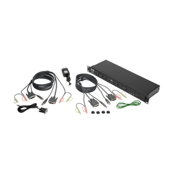Tripp Lite series 8-Port DVI/USB KVM Switch with Audio and USB 2.0 Peripheral Sharing, 1U Rack-Mount, Single-Link, 1920 x 1200 (1080p), TAA