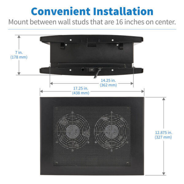 Tripp Lite series Network Closet Exhaust Fan, 475 CFM, NEMA 5-15P Input, Black