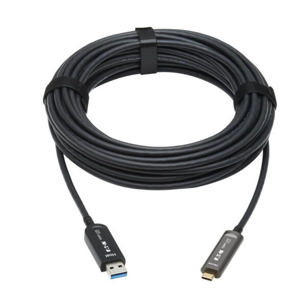 Tripp Lite USB-A to USB-C Plenum Fiber Active Optical Cable (M/M), USB 3.2 Gen 2 10Gbps, Data Only, Black, 15 m (49 ft.) - U428F-15M-D321