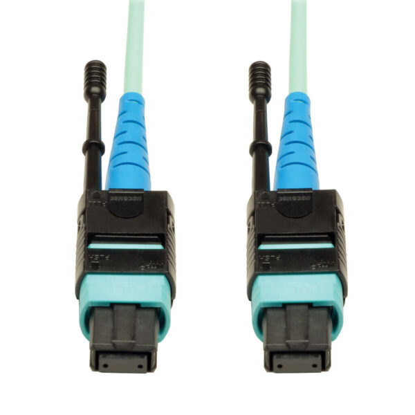 8cee890ef90395b6625a32e7a7b34c29 Tripp Lite series MTP/MPO Patch Cable with Push/Pull Tab Connectors, 100GBASE-SR10, CXP, 24 Fiber, 100Gb OM3 Plenum-rated - Aqua, 10M (33 ft.)