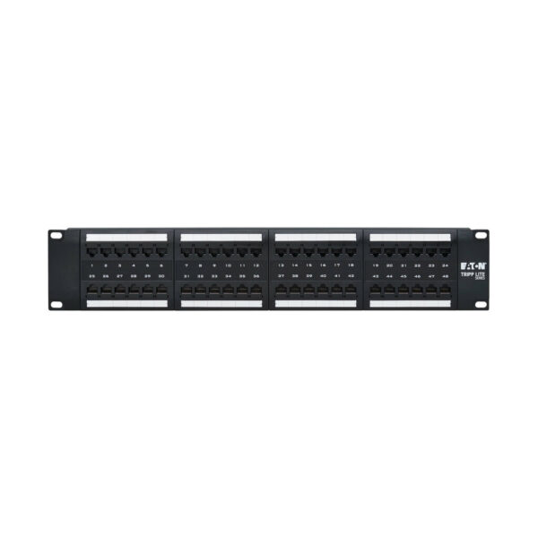 Tripp Lite series 48-Port Cat6 Patch Panel - 4PPoE Compliant, 110/Krone, 568A/B, RJ45 Ethernet, 2U Rack-Mount, Black, TAA