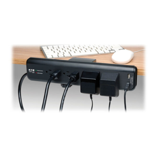 Tripp Lite series Protect It! 6-Outlet Clamp-Mount Surge Protector, 6 ft. (1.83 m) Cord, 2100 Joules, 2 x USB Charging ports (2.1A total)