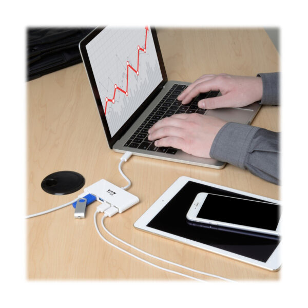 Tripp Lite series 4-Port USB-C Hub, USB 3.x (5Gbps), 4x USB-A Ports, 60W PD Charging, White