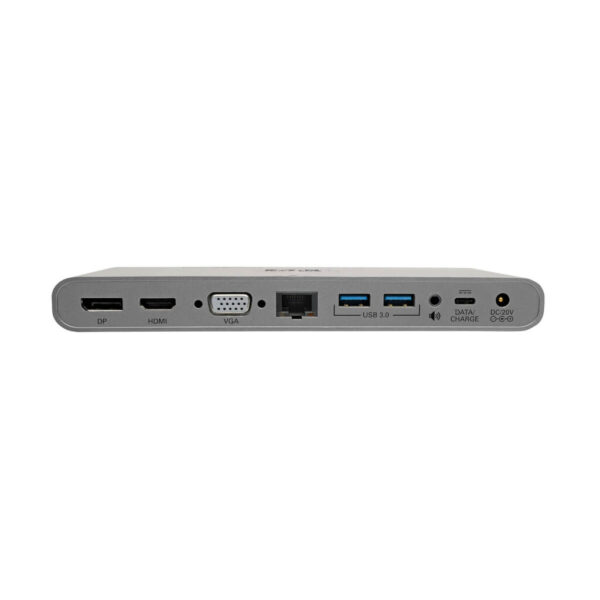 Tripp Lite USB-C Triple-Display Dock, 4K HDMI/DisplayPort, VGA, USB 3.x 5Gbps Hub, GbE, 100W PD Charging, Thunderbolt 3, Silver - U442-DOCK4-S