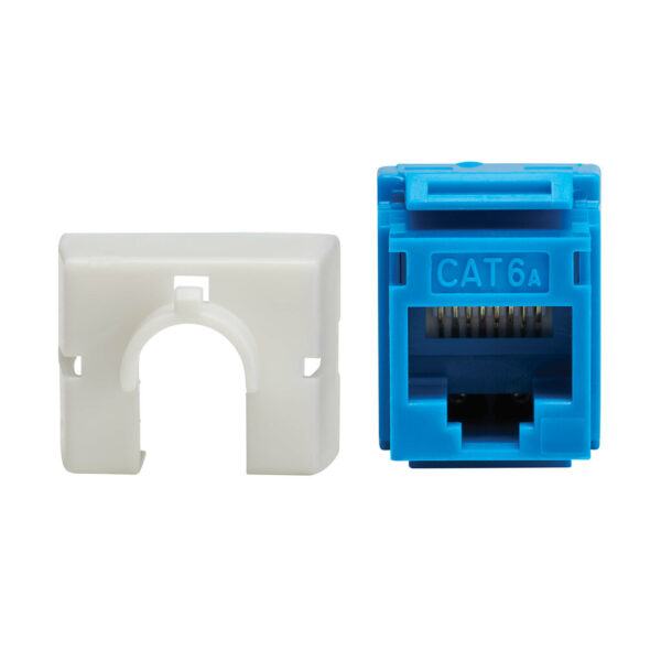 909f831177df129d8076f504eb49f01b-1 Tripp Lite series Cat6a Keystone Jacks, 10 Pack - 4PPoE Compliant, 110/Krone, 568A/B, RJ45 Ethernet, Blue, TAA