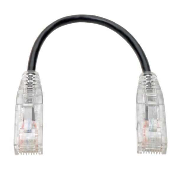 Tripp Lite series Cat6 Gigabit Snagless Slim UTP Ethernet Cable (RJ45 M/M), PoE, Black, 8-in. (20.32 cm)