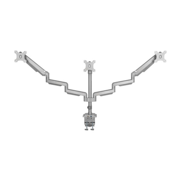 Tripp Lite series Triple-Display Gas-Spring Flex-Arm Desktop Clamp and Grommet for 17” to 30” Flat-Screen Displays - USB and Audio Ports, Aluminum