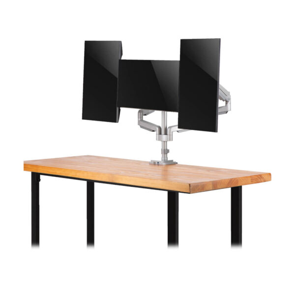 Tripp Lite series Triple-Display Gas-Spring Flex-Arm Desktop Clamp and Grommet for 17” to 30” Flat-Screen Displays - USB and Audio Ports, Aluminum