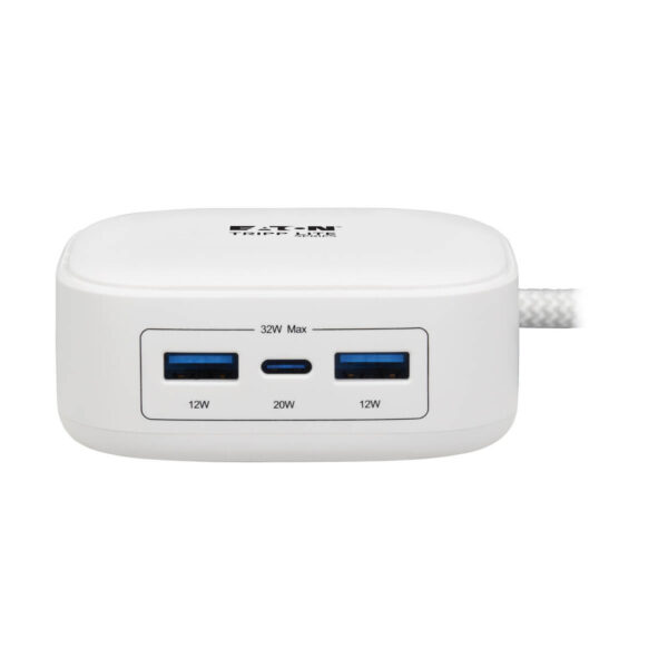 93e7203a92e316e1c84af324a803c97a Tripp Lite series Safe-IT 32W 2-Outlet Power Strip - 5-15R Outlets, 3 USB Ports, 6 ft. (1.8 m) Cord, Antimicrobial Protection, White