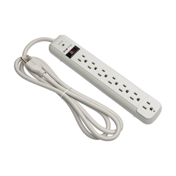 Tripp Lite series Protect It! 7-Outlet Surge Protector, 6 ft. Cord, 1080 Joules, Diagnostic LED, Light Gray Housing