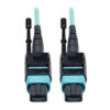 Tripp Lite series MTP/MPO Patch Cable with Push/Pull Tabs, 12 Fiber, 40GbE, 40GBASE-SR4, OM3 Plenum-Rated - Aqua, 1M (3 ft.)
