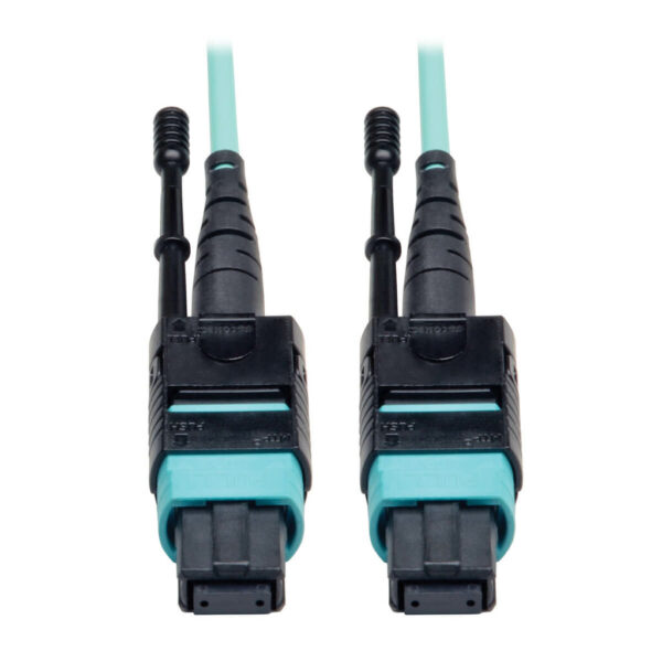 Tripp Lite series MTP/MPO Patch Cable with Push/Pull Tabs, 12 Fiber, 40GbE, 40GBASE-SR4, OM3 Plenum-Rated - Aqua, 1M (3 ft.)