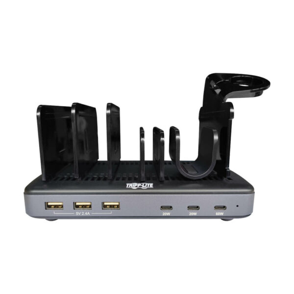 Tripp Lite series 120W Multi-Device Charging Station - 60W USB-C, 2x 20W USB-C, and 3x USB-A Ports for Smartphone, Tablet and Apple Watch with Storage