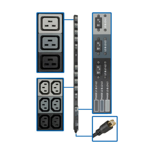 Tripp Lite series 8.6kW 208/120V 3-Phase Basic PDU - 48 Outlets (36 C13, 6 C19, 6 5-15/20R), L21-30P Input, 6 ft. Cord, 70 in. 0U Rack, TAA