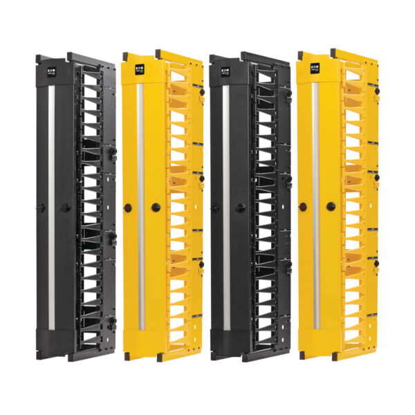 95ce0d212278e84e5d782a08455423d4 Tripp Lite series High-Capacity Vertical Cable Manager - Deep Double Finger Duct with Cover, Double Sided, 6 in. Wide, Yellow/Black, 7 ft. (2.2 m)