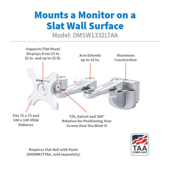 963afa98850a8a4dfd950dc4f4737d93 Tripp Lite series Dual-Extension Monitor Mount for Slat Wall System, 13" to 32" Displays, TAA
