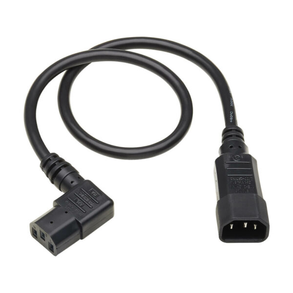 Tripp Lite series Power Extension Cord, Right-Angle C13 to C14 PDU Style - 10A, 250V, 18 AWG, 2 ft. (0.61 m), Black