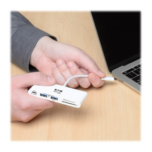 Tripp Lite series USB-C Multiport Adapter, USB 3.x (5Gbps), USB-A/C Hub Ports, Card Reader and 60W PD Charging, White