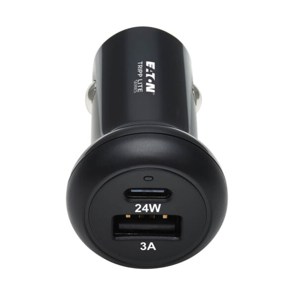 9729e93f8cc5e3acfe859bc16aa5c213 Tripp Lite series Dual-Port USB Car Charger with 24W Charging - USB-C (24W) PD 3.0, USB-A (24W) QC 3.0, Black