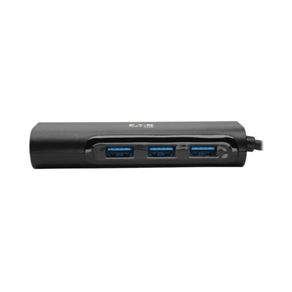 Tripp Lite series 3-Port USB 3.x (5Gbps) Hub with LAN Port, USB-C to 3x USB-A Ports and Gigabit Ethernet, Black