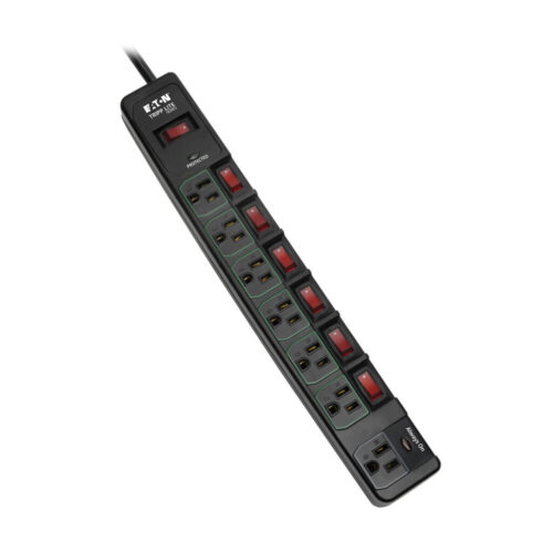 Tripp Lite series ECO-Surge 7-Outlet Surge Protector, 6 ft. (1.83 m) Cord, 1080 Joules, 6 Individually Controlled Outlets, Black Housing