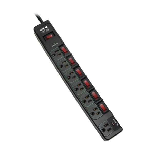 Tripp Lite series ECO-Surge 7-Outlet Surge Protector, 6 ft. (1.83 m) Cord, 1080 Joules, 6 Individually Controlled Outlets, Black Housing