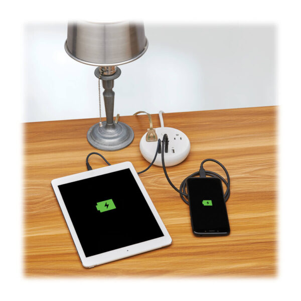 Tripp Lite series Safe-IT 30W 2-Outlet Surge Protector - 5-15R Outlets, 3 USB Ports, 6 ft. (1.8 m) Cord, 300 Joules, Antimicrobial Protection, White