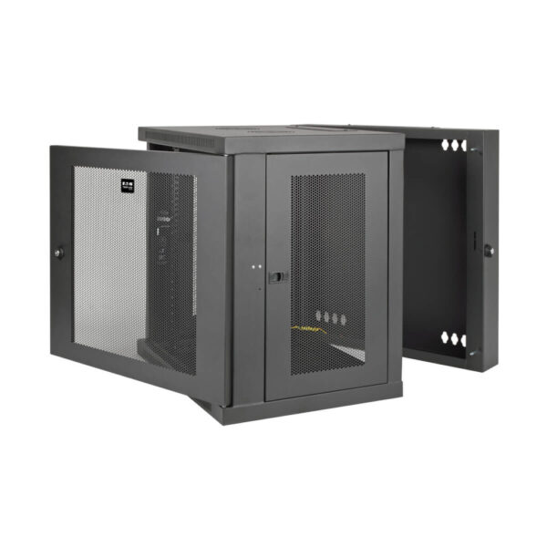 Tripp Lite series SmartRack 12U Low-Profile Switch-Depth Wall-Mount Small Rack Enclosure, Hinged Back