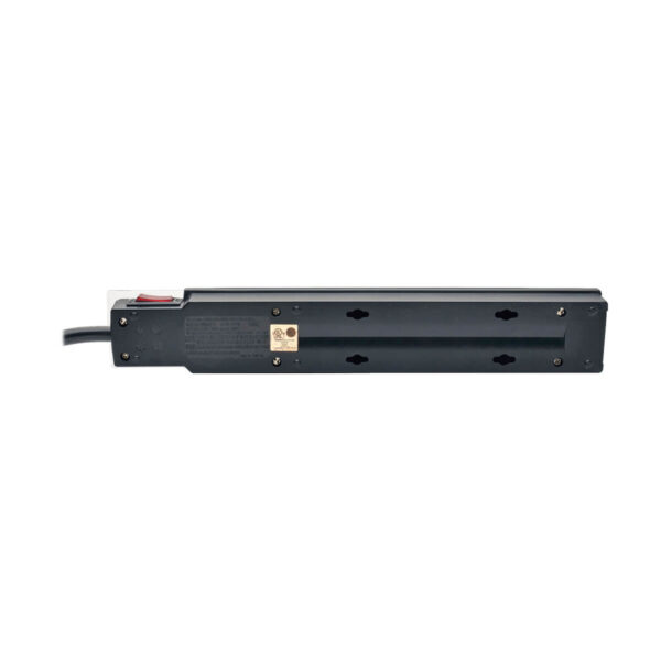 Tripp Lite Protect It! 6-Outlet Surge Protector, 1440 Joules, Tel/Modem Protection, Right-Angle Plug, Side Switch, 6 ft. Cord, Black - TLP606SSTELB