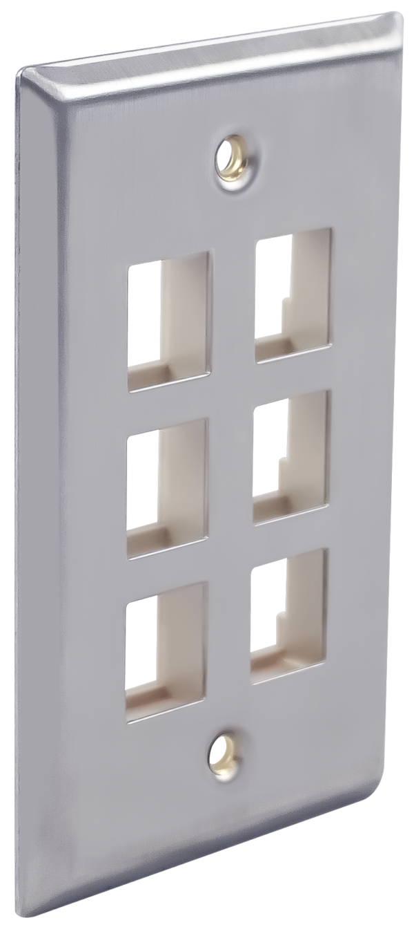 SSFP-06P-S Image Stainless Steel, Single Gang, 6-Port, W/O Window Label Faceplate