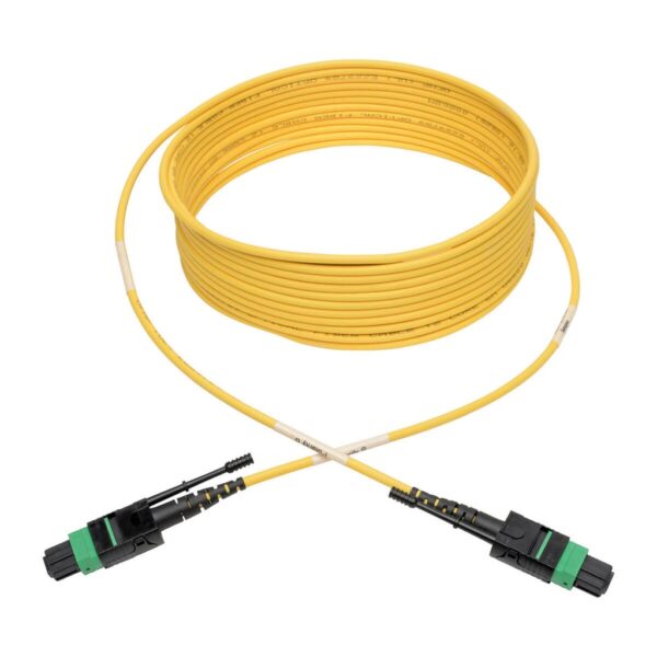 Tripp Lite series MTP/MPO (APC) Singlemode Patch Cable (F/F), 12 Fiber, 40/100 GbE, QSFP+ 40GBASE-PLR4, Plenum, Push/Pull Tab, Yellow, 7 m (23 ft.)