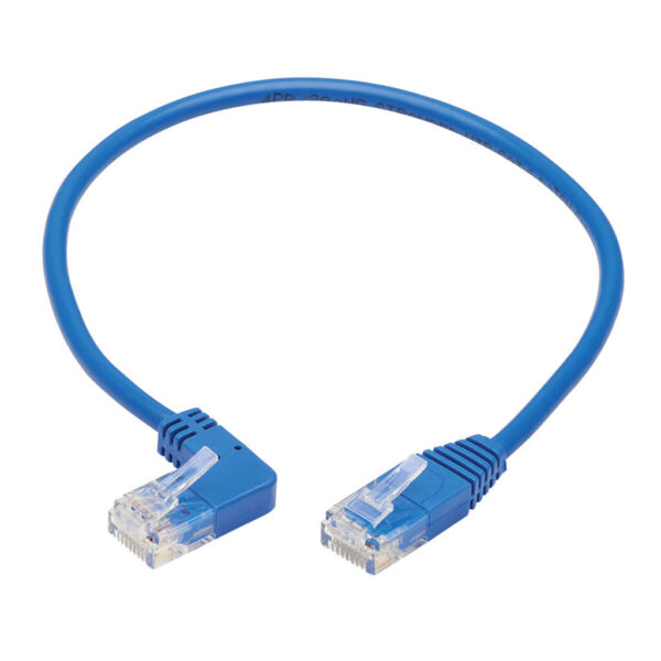 Tripp Lite series Left-Angle Cat6 Gigabit Molded Slim UTP Ethernet Cable (RJ45 Left-Angle M to RJ45 M), Blue, 1 ft. (0.31 m)