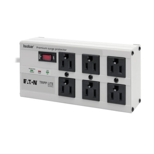Tripp Lite series Isobar 6-Outlet Surge Protector, 6 ft. Cord with Right-Angle Plug, 3330 Joules, Diagnostic LEDs, Metal Housing