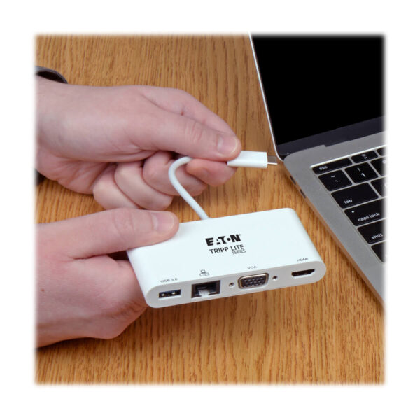 9df010cf8a33728b54ff9541823586e0 Tripp Lite series USB-C Multiport Adapter - 4K HDMI, VGA, USB 3.x (5Gbps) Hub Port, GbE, HDCP, White