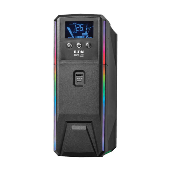 Tripp Lite series 600VA 360W 120V Pure Sine Wave Gaming UPS Battery Backup - LCD, AVR, RGB LEDs, USB Charging, Tower