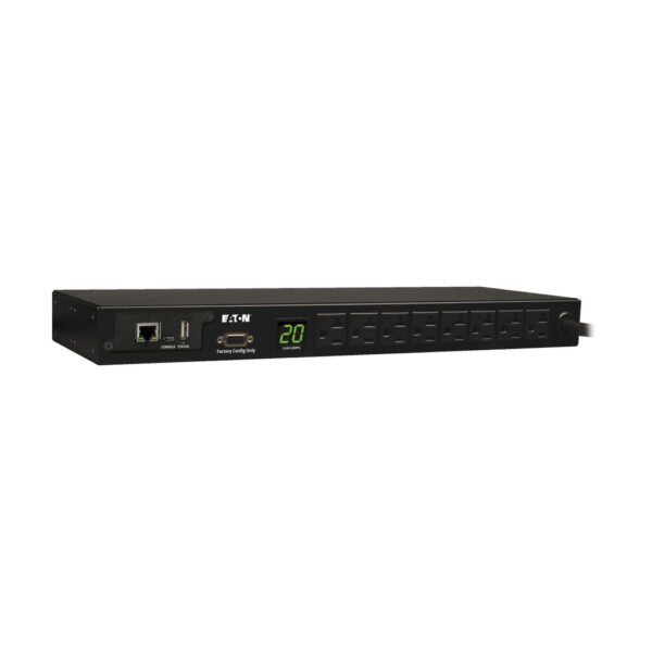 Tripp Lite 1.9kW 1-Phase Monitored PDU, 120V Outlets (8 5-15/20R), L5-20P/5-20P Adapter, 12 ft. Cord, 1U Rack, LX Platform Interface, TAA - PDUMNH20