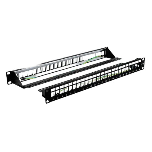 24-Port 1U, U/FTP Blank Patch Panel W/GROUNGING Wire & Rear MGNT. Bar, Rack Mount
