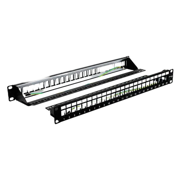 24-Port 1U, U/FTP Blank Patch Panel W/GROUNGING Wire & Rear MGNT. Bar, Rack Mount