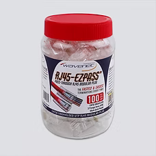 CAT5ERJ45-EZPASS CAT5E, RJ-45-EZPASS, UTP Modular Plugs, Pass-Through Style, 100PCS./Jar, Red Color Cap