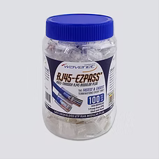 CAT6RJ45-EZPASS CAT6, RJ-45-EZPASS, UTP Modular Plugs, Pass-Through Style, 100PCS./Jar, Blue Color Cap