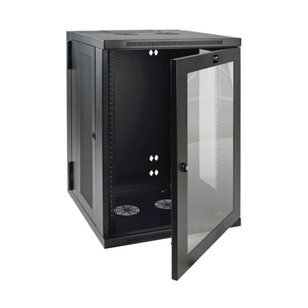 Tripp Lite series SmartRack 18U Low-Profile Switch-Depth Wall-Mount Half-Height Rack Enclosure, Clear Acrylic Window, Hinged Back
