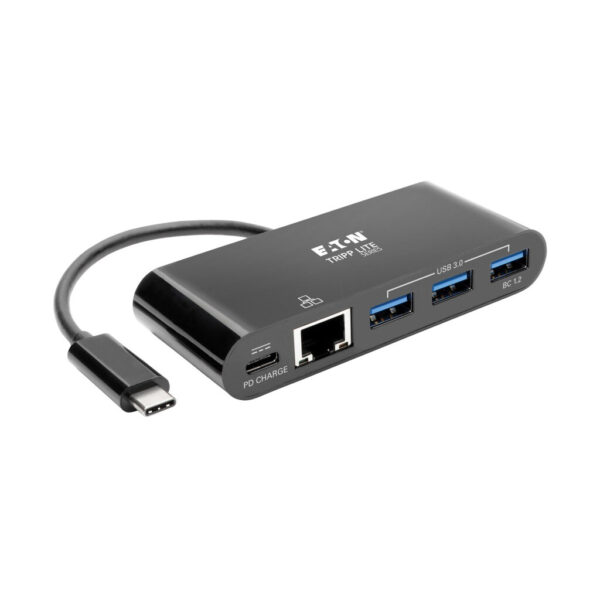 Tripp Lite series 3-Port USB-C Hub - USB 3.x (5Gpbs) Hub Ports, Gigabit Ethernet, 60W PD Charging, Black
