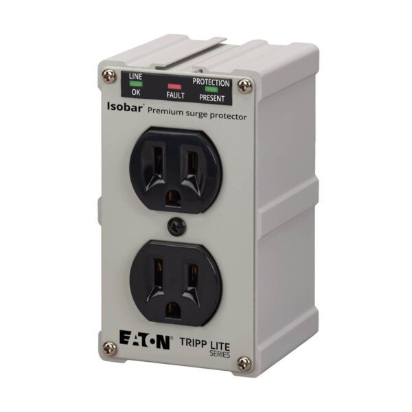 Tripp Lite series Isobar 2-Outlet Surge Protector, Direct Plug-In, 1410 Joules, Diagnostic LEDs, Metal Housing