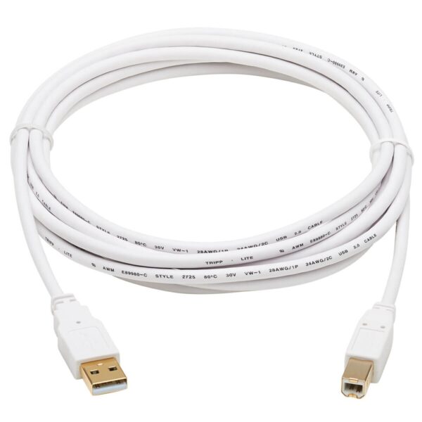 a20052f7105556700422706260385432 Tripp Lite series Safe-IT USB 2.0 A to B Antibacterial Cable (M/M), White, 10 ft. (3.05 m)