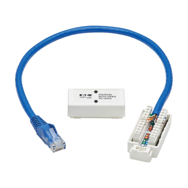 a252e454a296bfdb754d70c6d7cde5c2 Tripp Lite series Cat6a Keystone Jack Cable Assembly - Shielded, PoE+, RJ45 M/F, 18-in. (45.72 cm), Blue, TAA