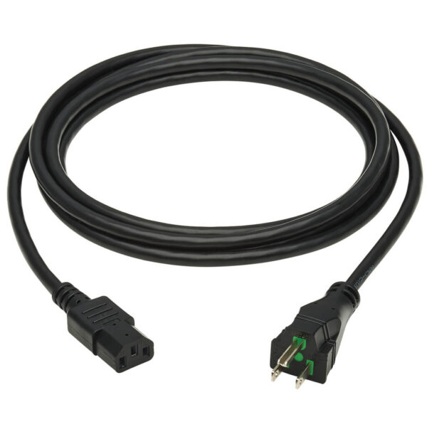 Tripp Lite series Safe-IT Antibacterial Hospital-Grade Power Cord, 5-15P to C13 - Green Dot, 13A, 125V, 16 AWG, Black, 6 ft. (1.8 m)