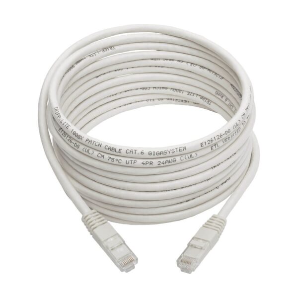 Tripp Lite series Cat6 Gigabit Molded (UTP) Ethernet Cable (RJ45 M/M), PoE, White, 15 ft. (4.57 m)